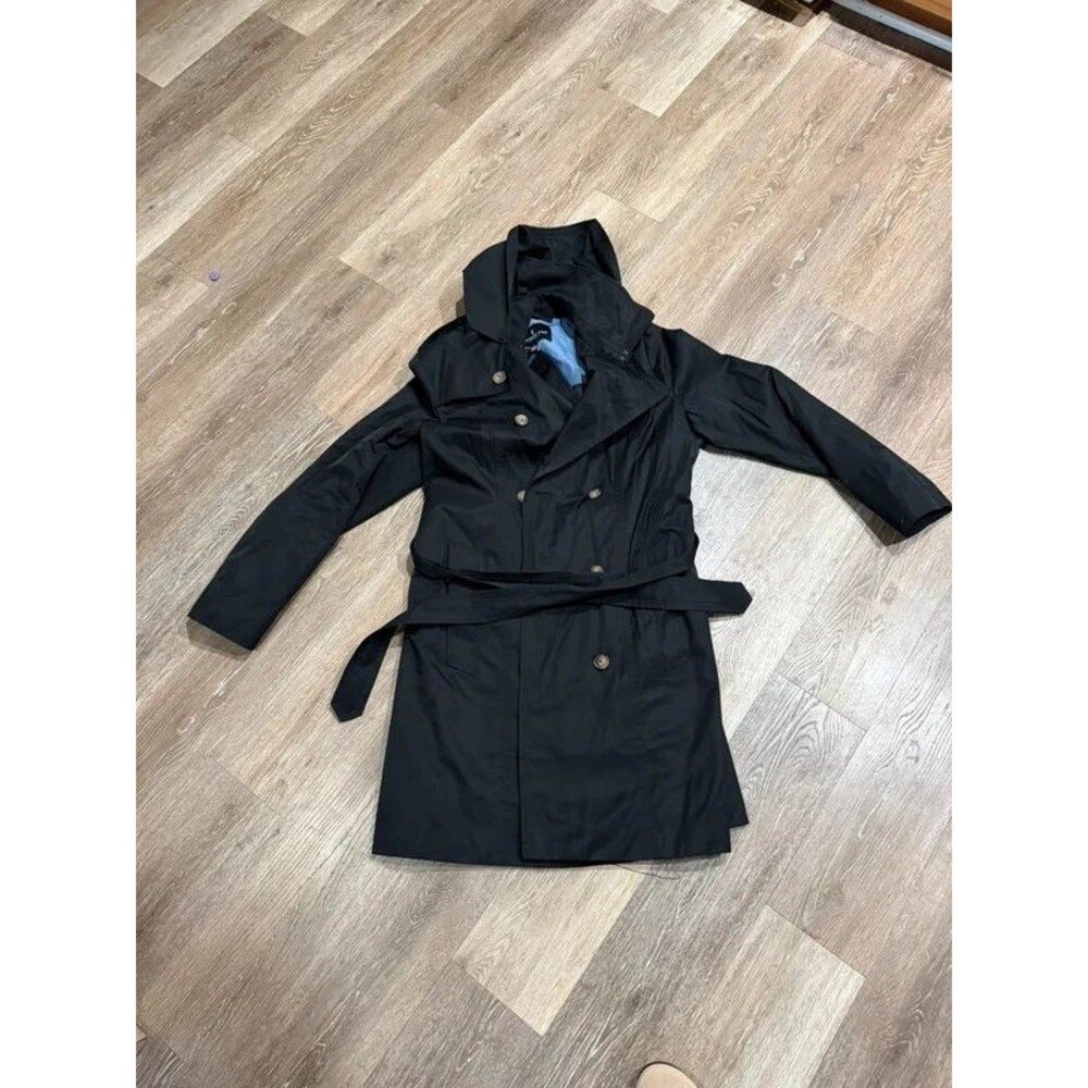London Fog Women's Black Belted Trench Coat Rain Jacket Mid Length- Large